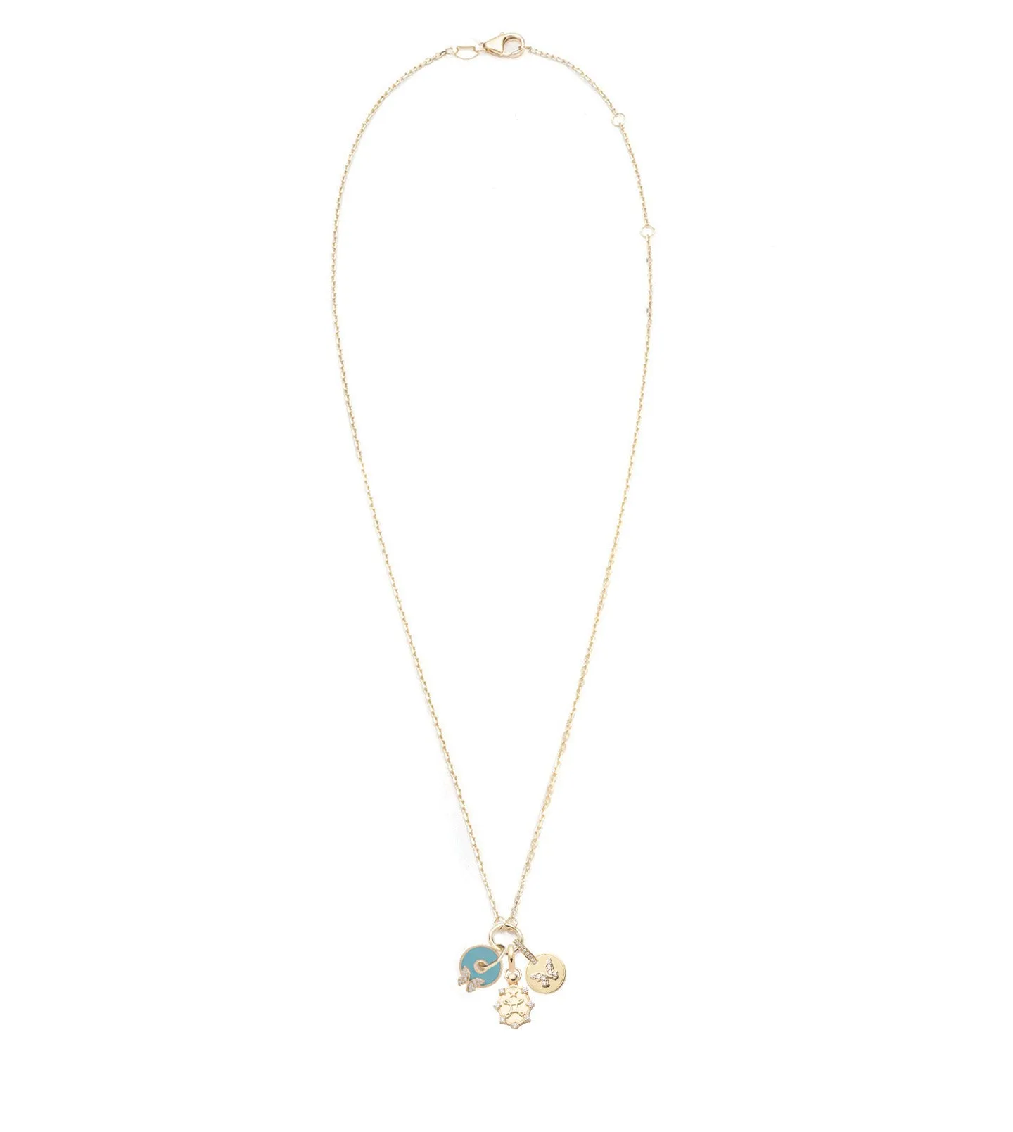 Aqua Butterfly Disk Drop Necklace Mini Story