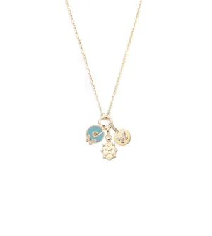 Aqua Butterfly Disk Drop Necklace Mini Story
