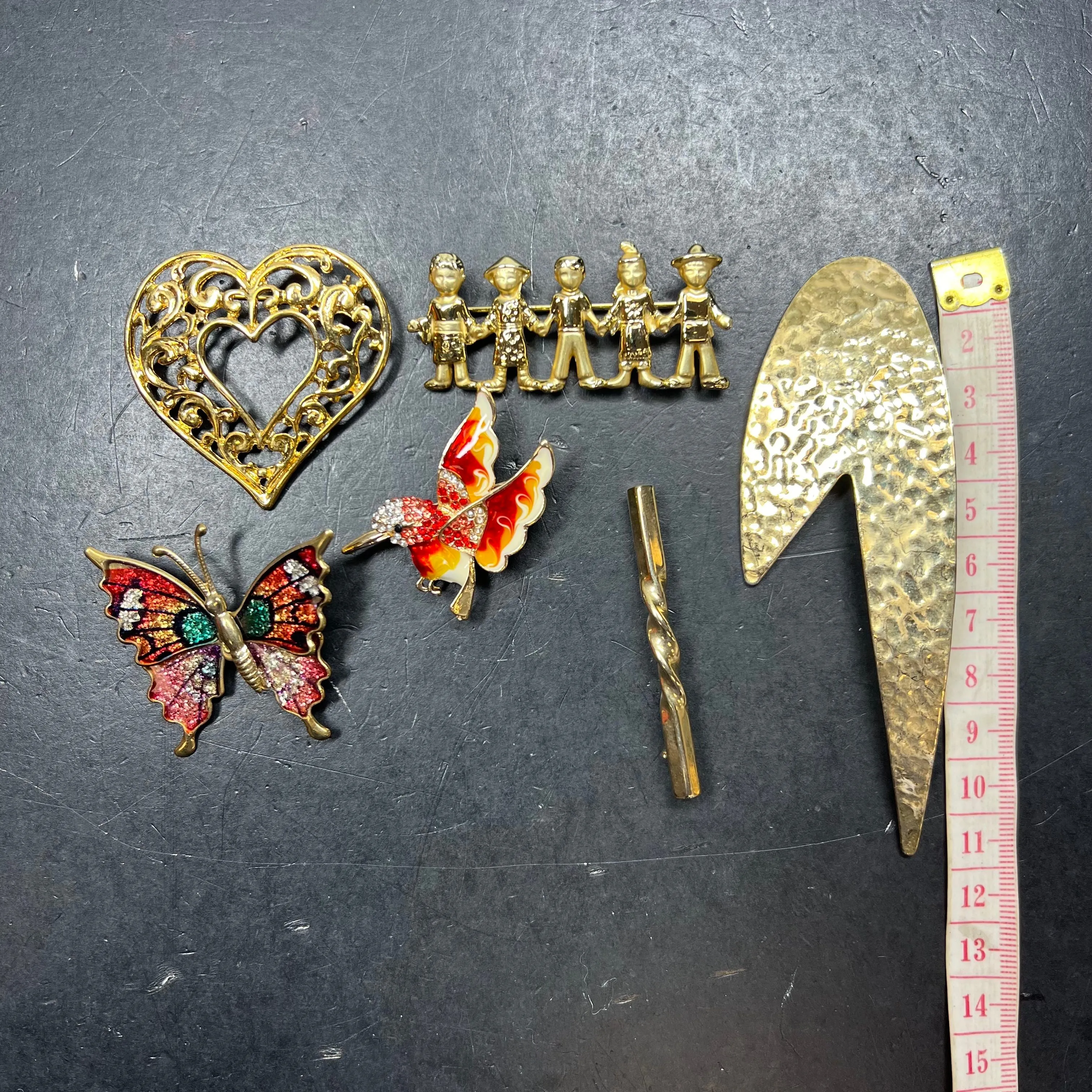 Assorted Lot of Gold Tone Brooches Butterfly Hummingbird Heart Brooches