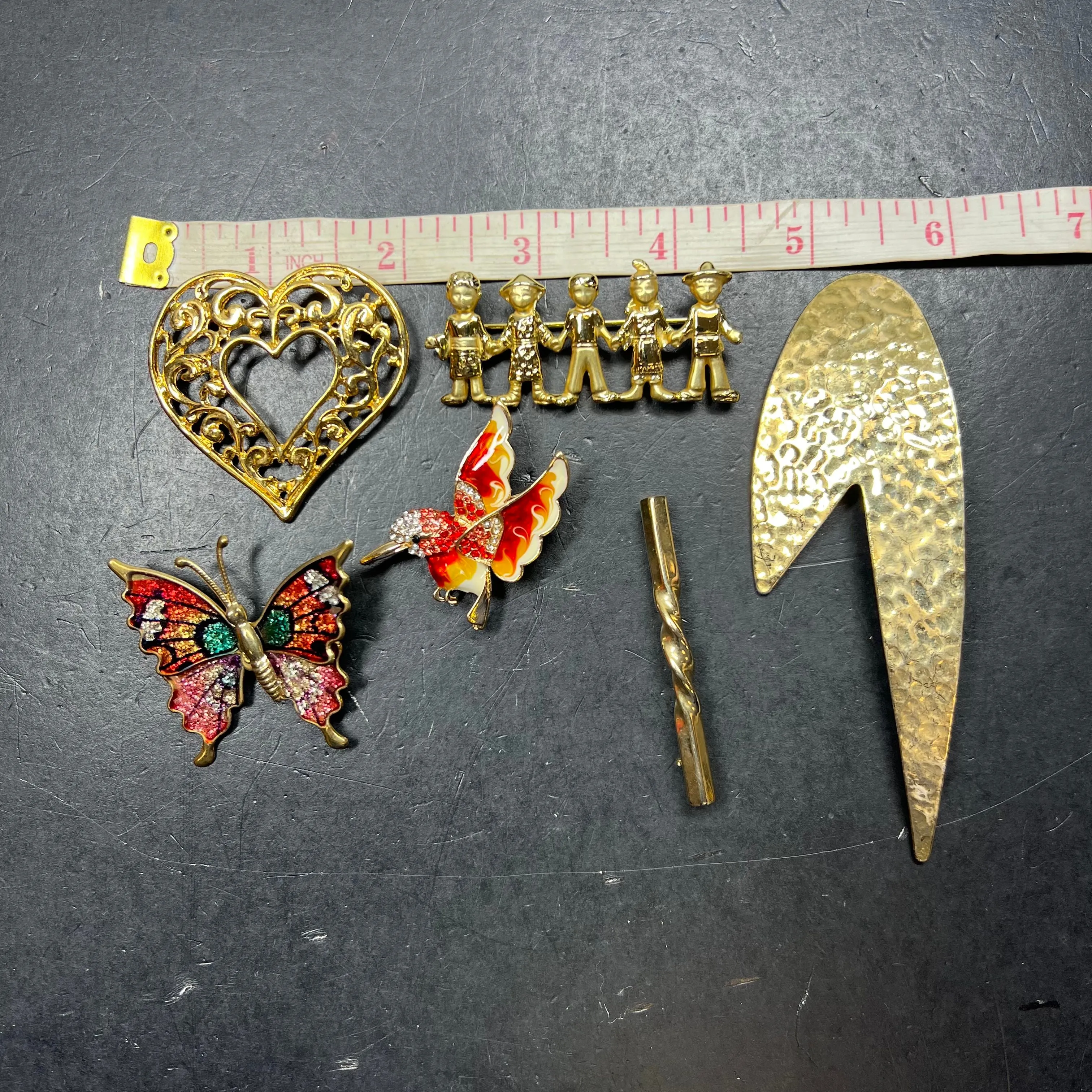 Assorted Lot of Gold Tone Brooches Butterfly Hummingbird Heart Brooches