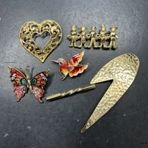 Assorted Lot of Gold Tone Brooches Butterfly Hummingbird Heart Brooches