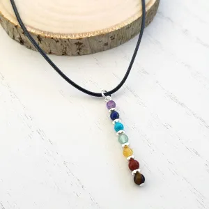 BESHEEK Silvertone Rainbow Multi Stone Chakra Bar Linear Necklace? Handmade Hypoallergenic Boho Beach Gala Wedding Style Fashion Jewelry