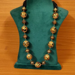 BLACK MEENAKARI BEADS & GOLD ANTIQUE BEADS NECKLACE