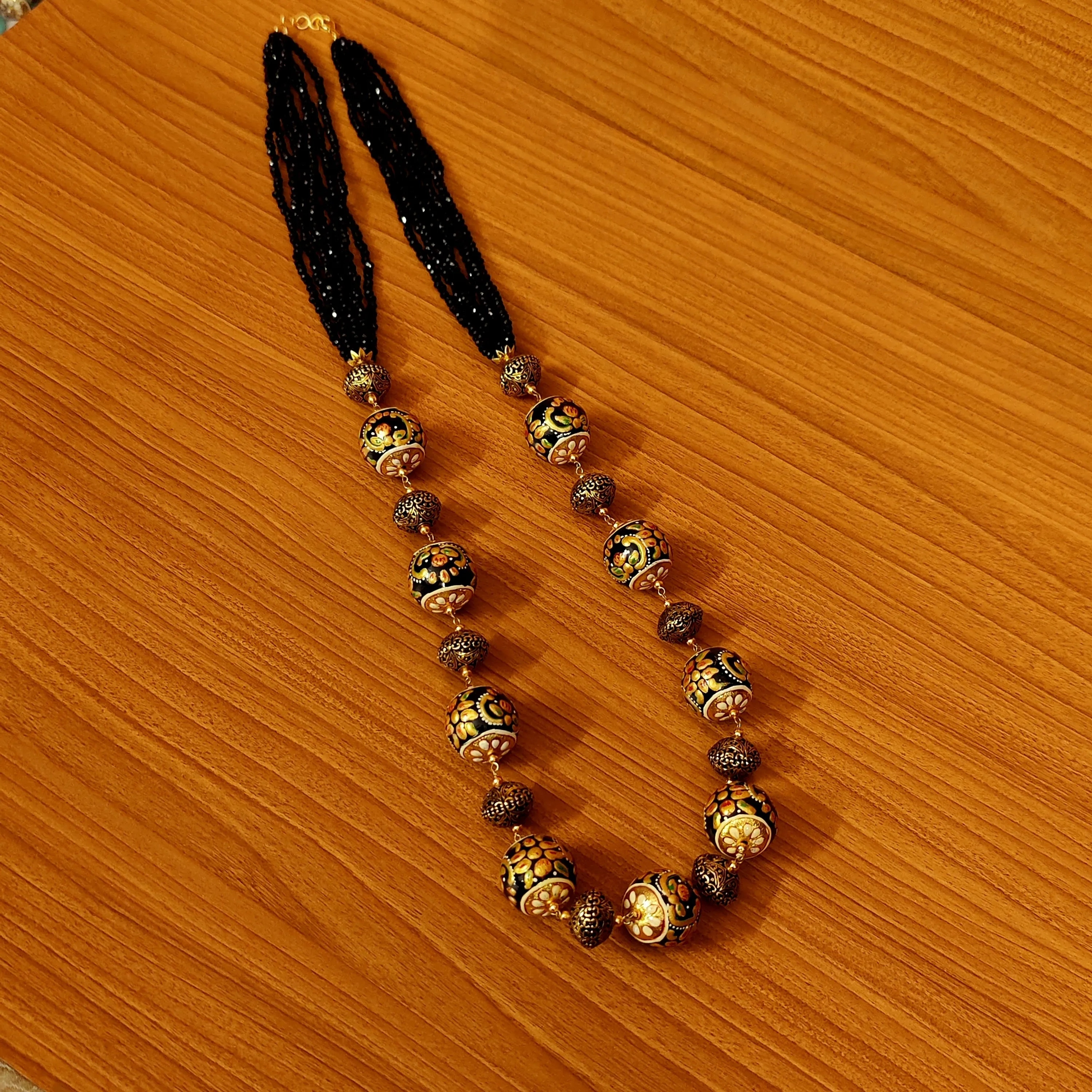BLACK MEENAKARI BEADS & GOLD ANTIQUE BEADS NECKLACE