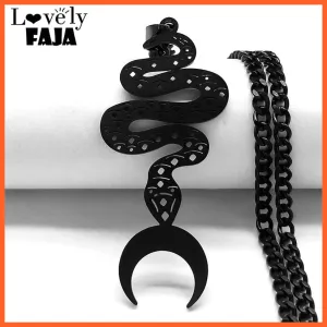 Black Stainless Steel Moon Snake Choker Necklaces