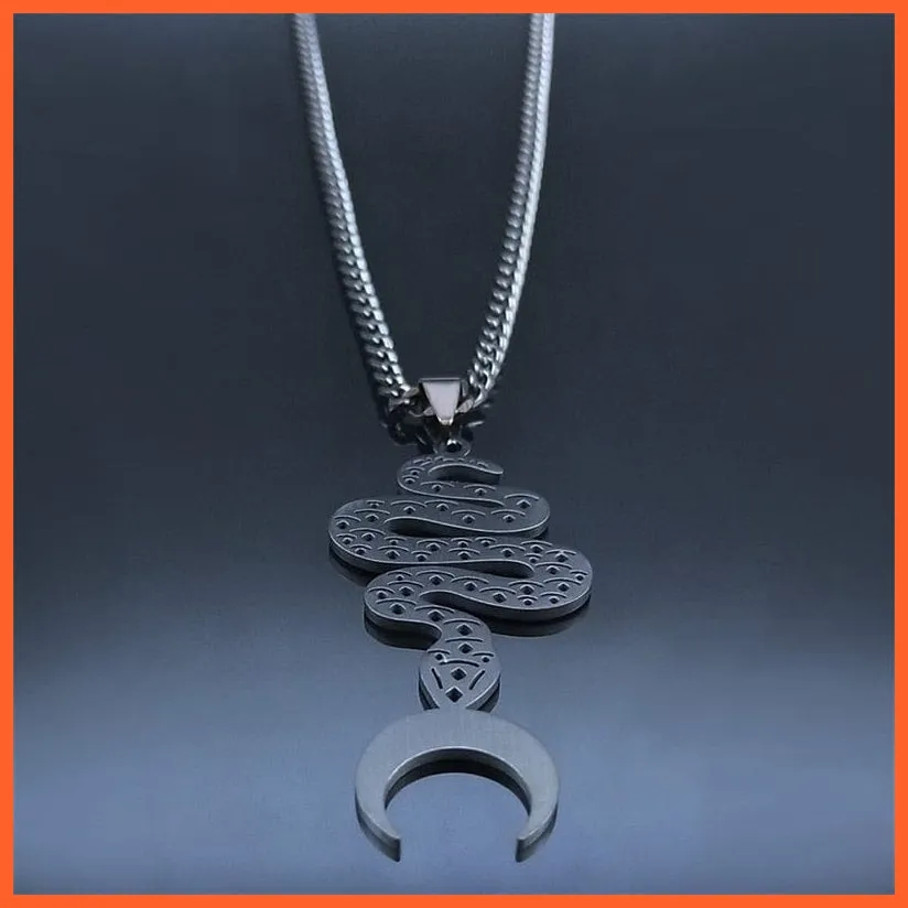 Black Stainless Steel Moon Snake Choker Necklaces