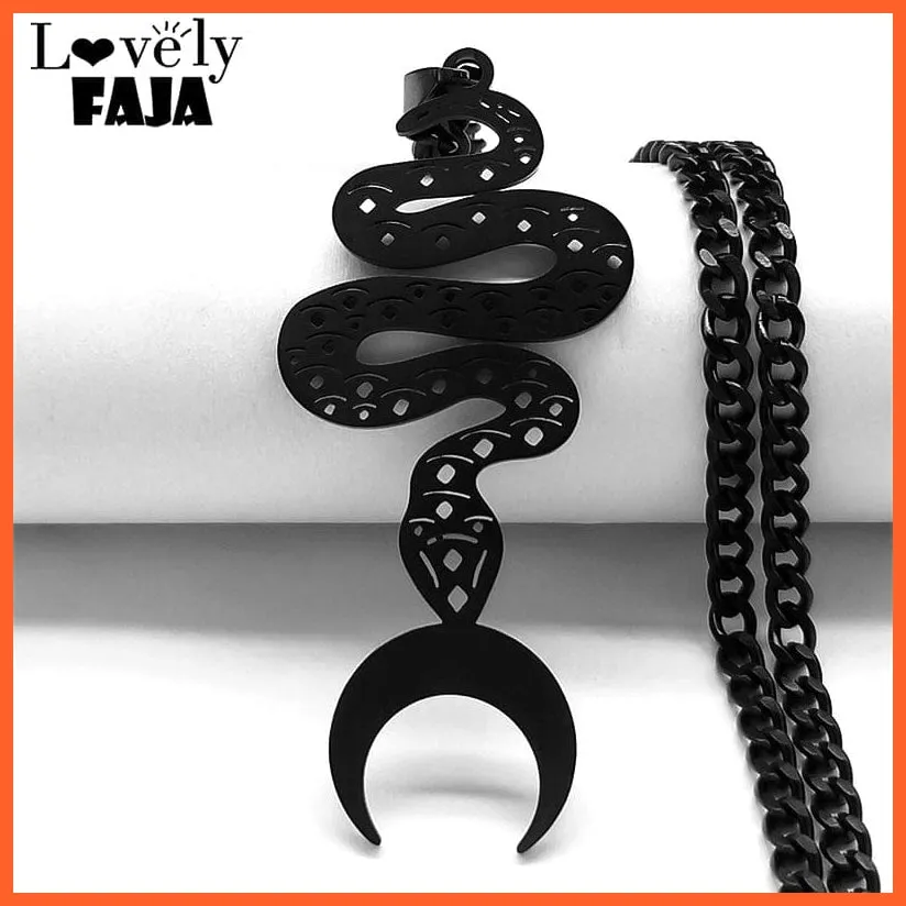 Black Stainless Steel Moon Snake Choker Necklaces