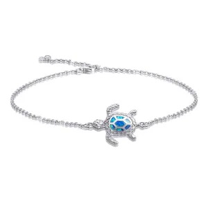 Blue Opal Sea Turtle Ankle Bracelet Sterling Silver Anklet Jewelry For Women Gifts New Version 4 Level Adjustable Anklet (Large Bracelet)