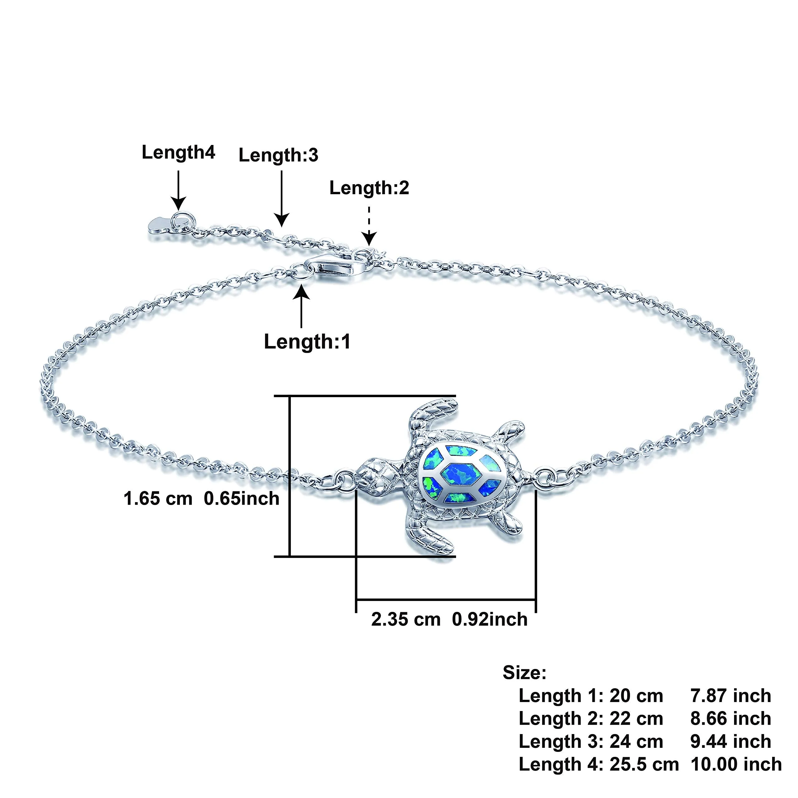 Blue Opal Sea Turtle Ankle Bracelet Sterling Silver Anklet Jewelry For Women Gifts New Version 4 Level Adjustable Anklet (Large Bracelet)