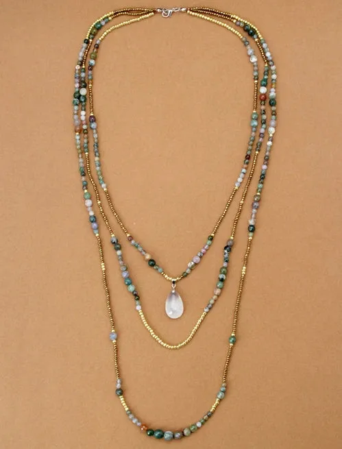 Boho Necklace - India Onyx Seed Beads Teardop Pendan Necklaces