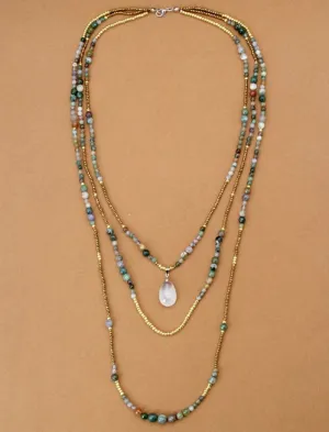 Boho Necklace - India Onyx Seed Beads Teardop Pendan Necklaces