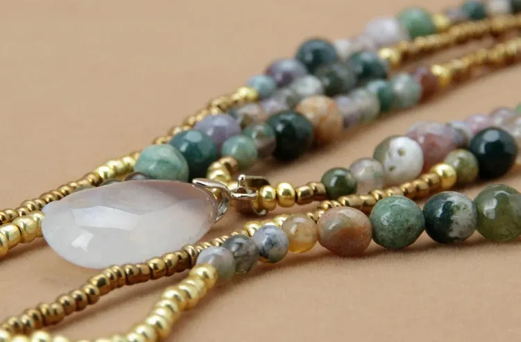 Boho Necklace - India Onyx Seed Beads Teardop Pendan Necklaces