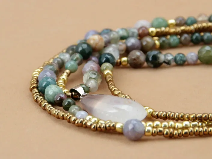 Boho Necklace - India Onyx Seed Beads Teardop Pendan Necklaces