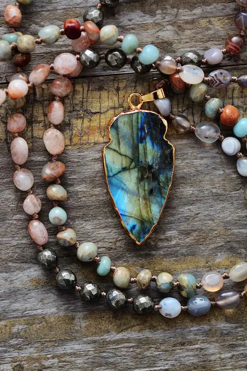 Boho Necklace - Pyrite and Labradorite Leaf Bead Necklaces