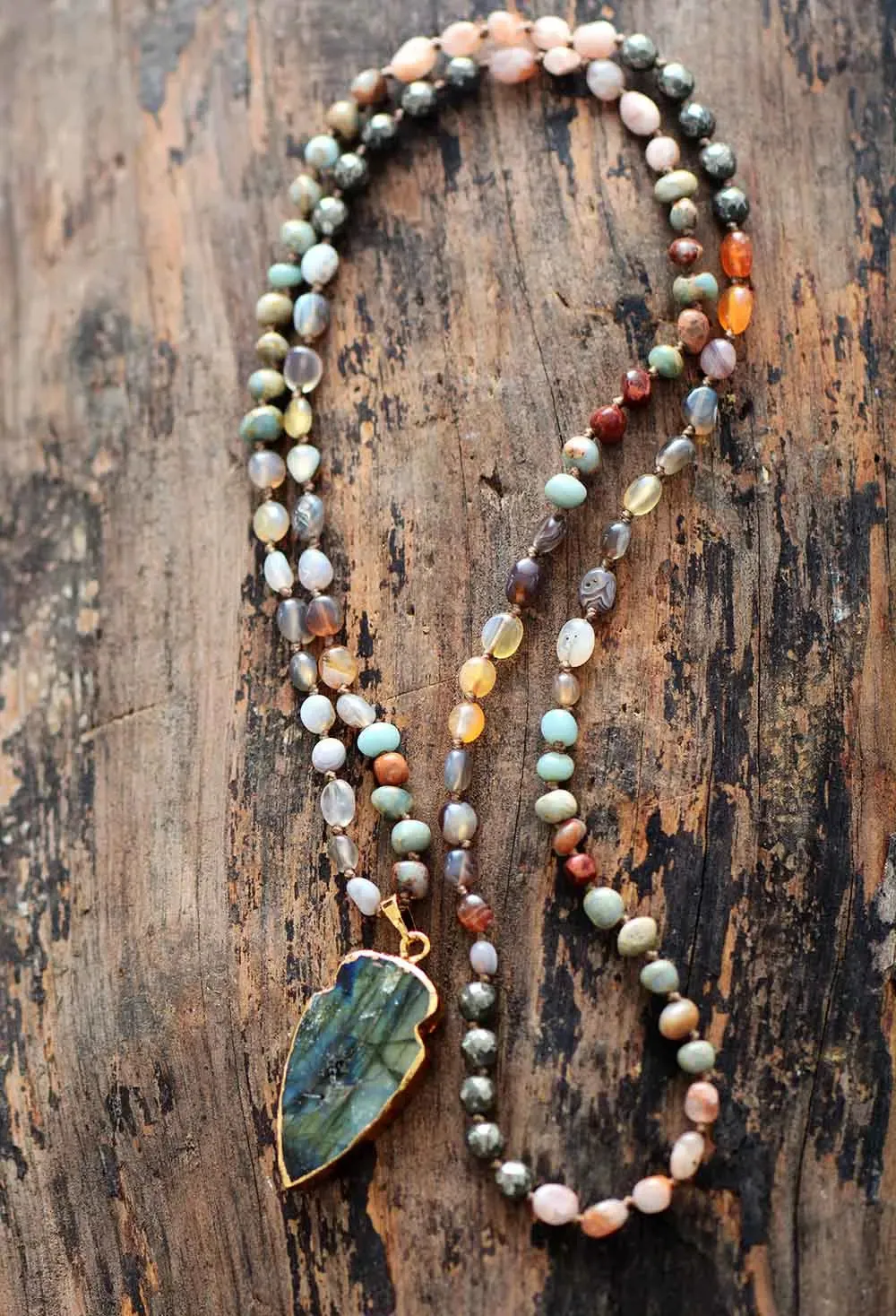 Boho Necklace - Pyrite and Labradorite Leaf Bead Necklaces
