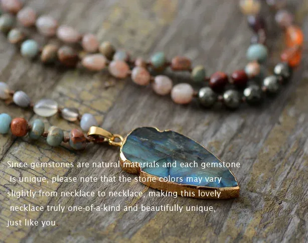 Boho Necklace - Pyrite and Labradorite Leaf Bead Necklaces