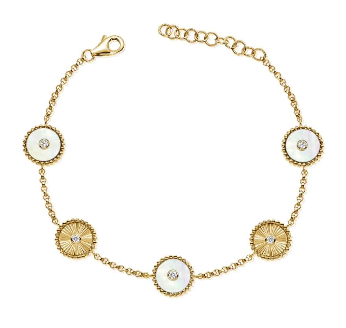 Bracelet with Mother of Pearl and Diamond Alternating Discs