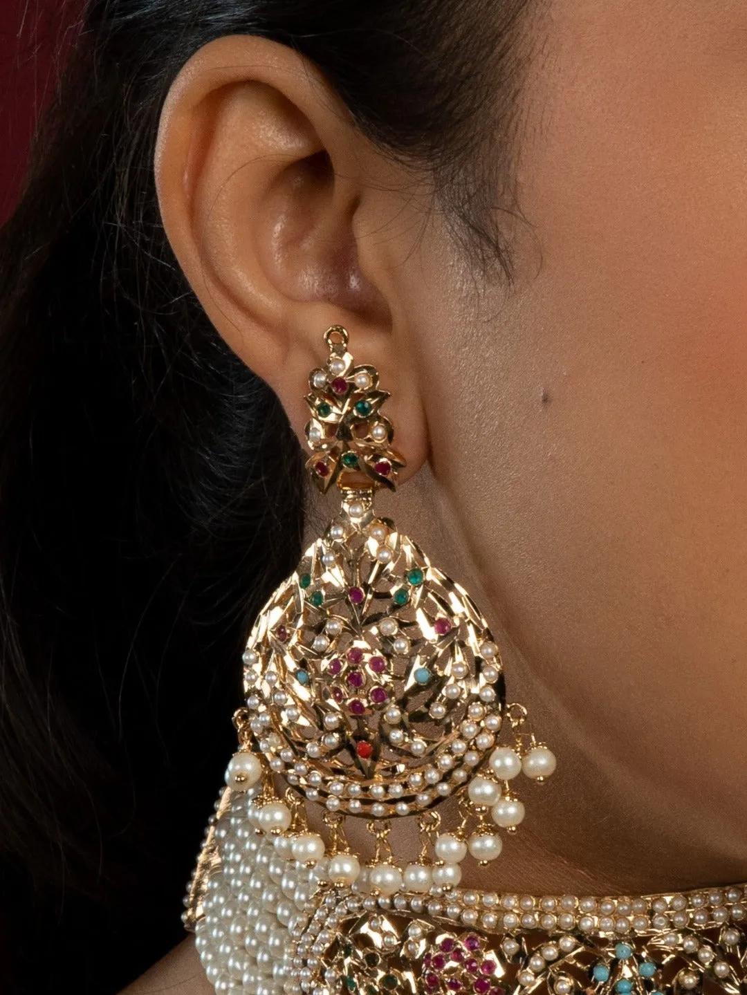Bridal Navratan Jadau Neckhugging Choker Set (Choker With Earrings Set)