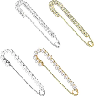 Brooch And Pins for Women Fashion Pearl Sweater Shawl 4pcs Brooches Pins, Gold Silver