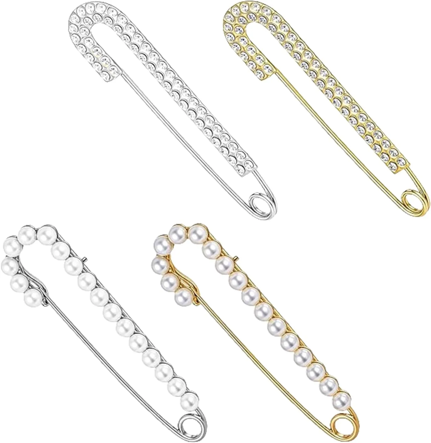 Brooch And Pins for Women Fashion Pearl Sweater Shawl 4pcs Brooches Pins, Gold Silver