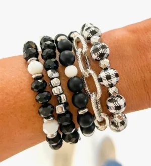 Buffalo Plaid Black Silver Bracelets