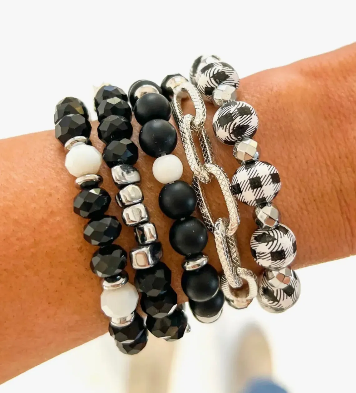 Buffalo Plaid Black Silver Bracelets