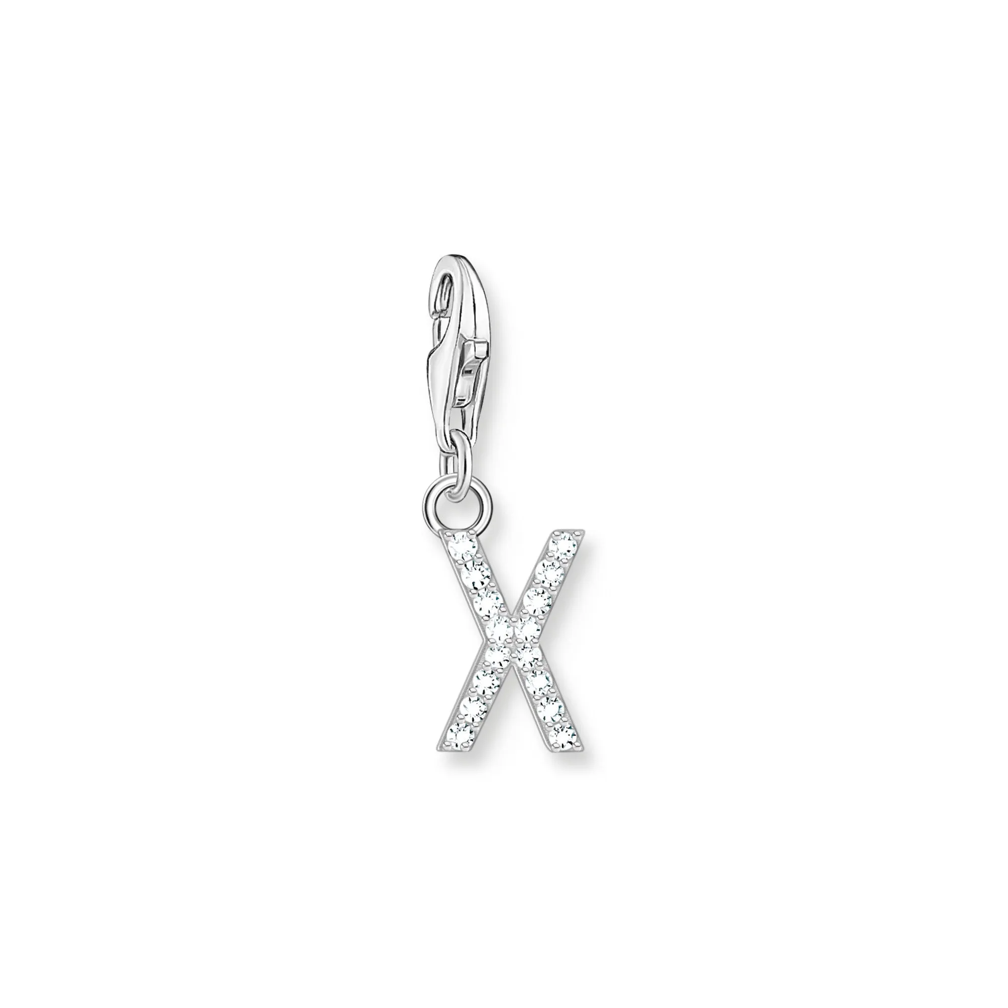 Charm pendant letter X with white stones silver