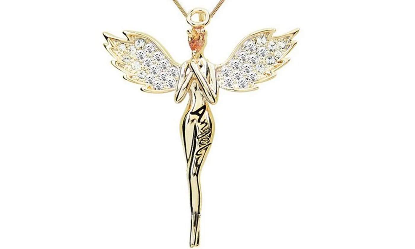 Charming Exquisite Angel Wing With Crystal Pendant Necklace