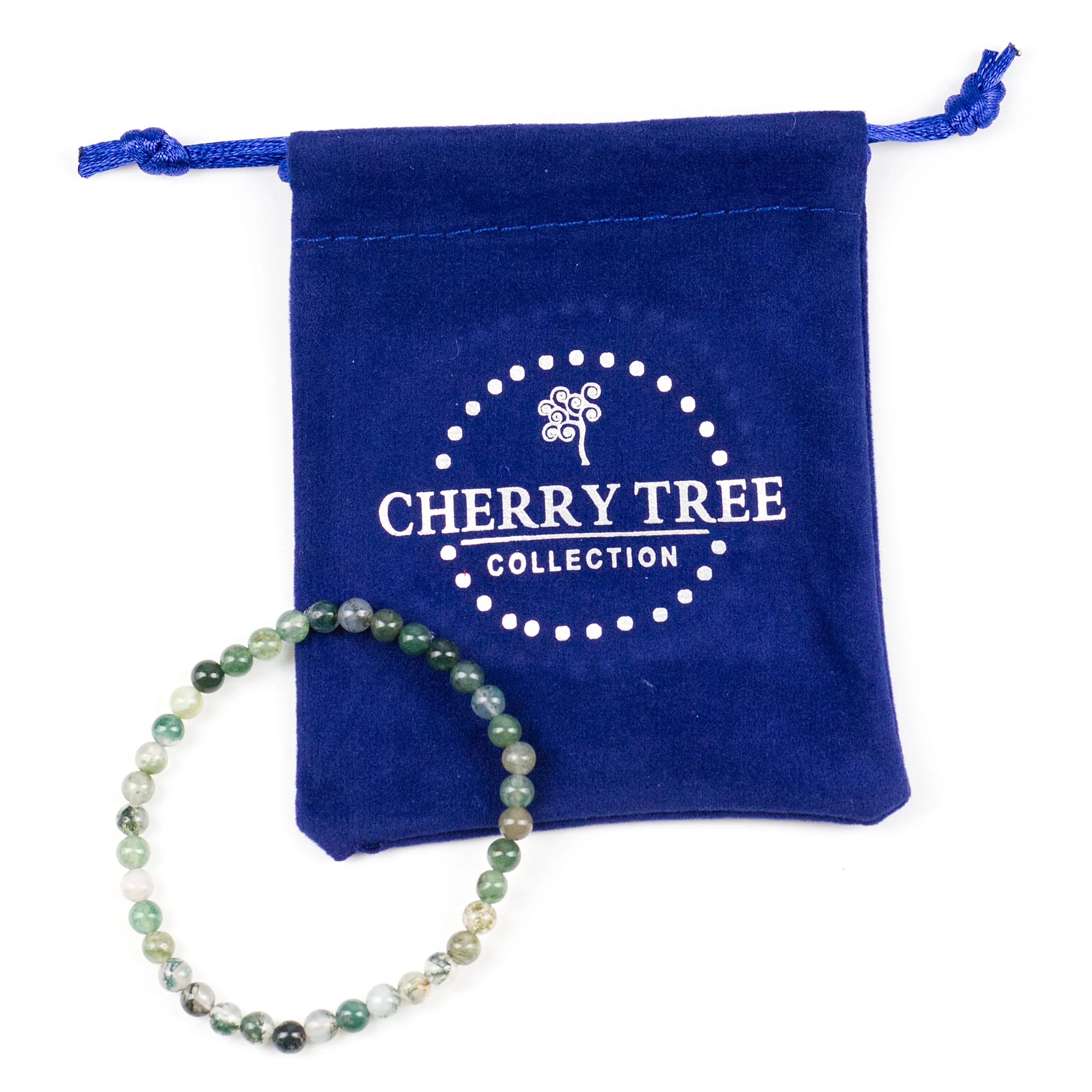 Cherry Tree Collection | Stretch Bracelet | 4mm Beads (Moss Agate)