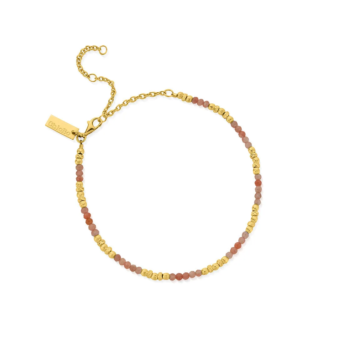 ChloBo Sterling Silver Gold Plated Calming Sun Peach Moonstone Anklet