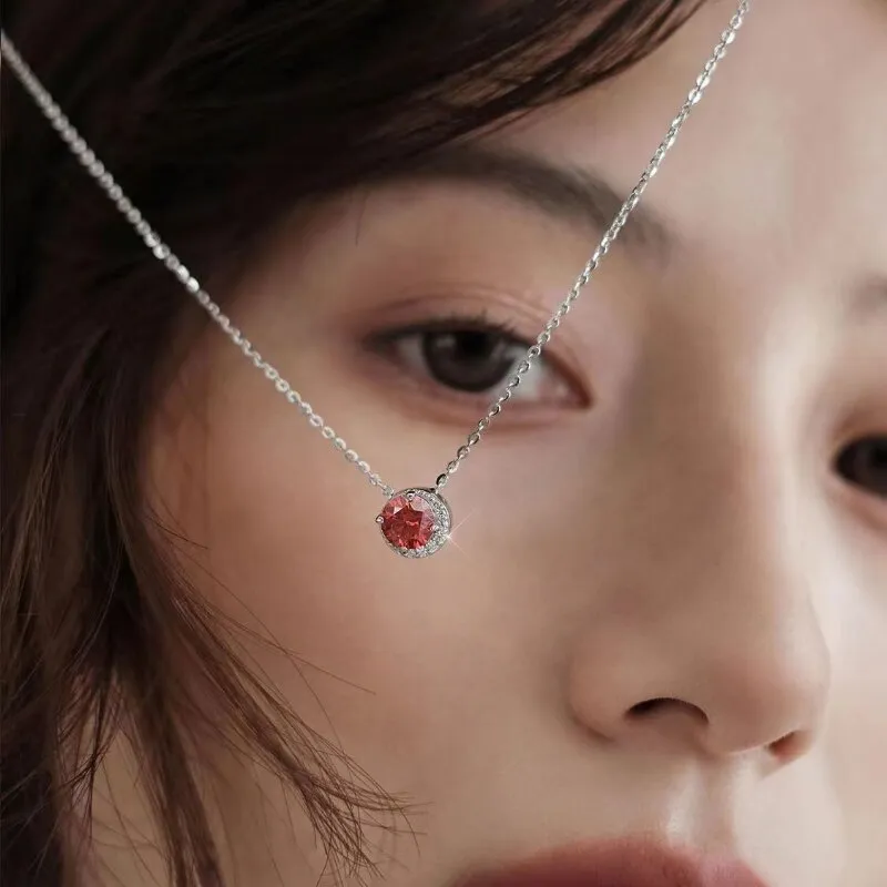 Classic silver inlaid exquisite and luxurious clavicle chain red crystal necklaces pendant