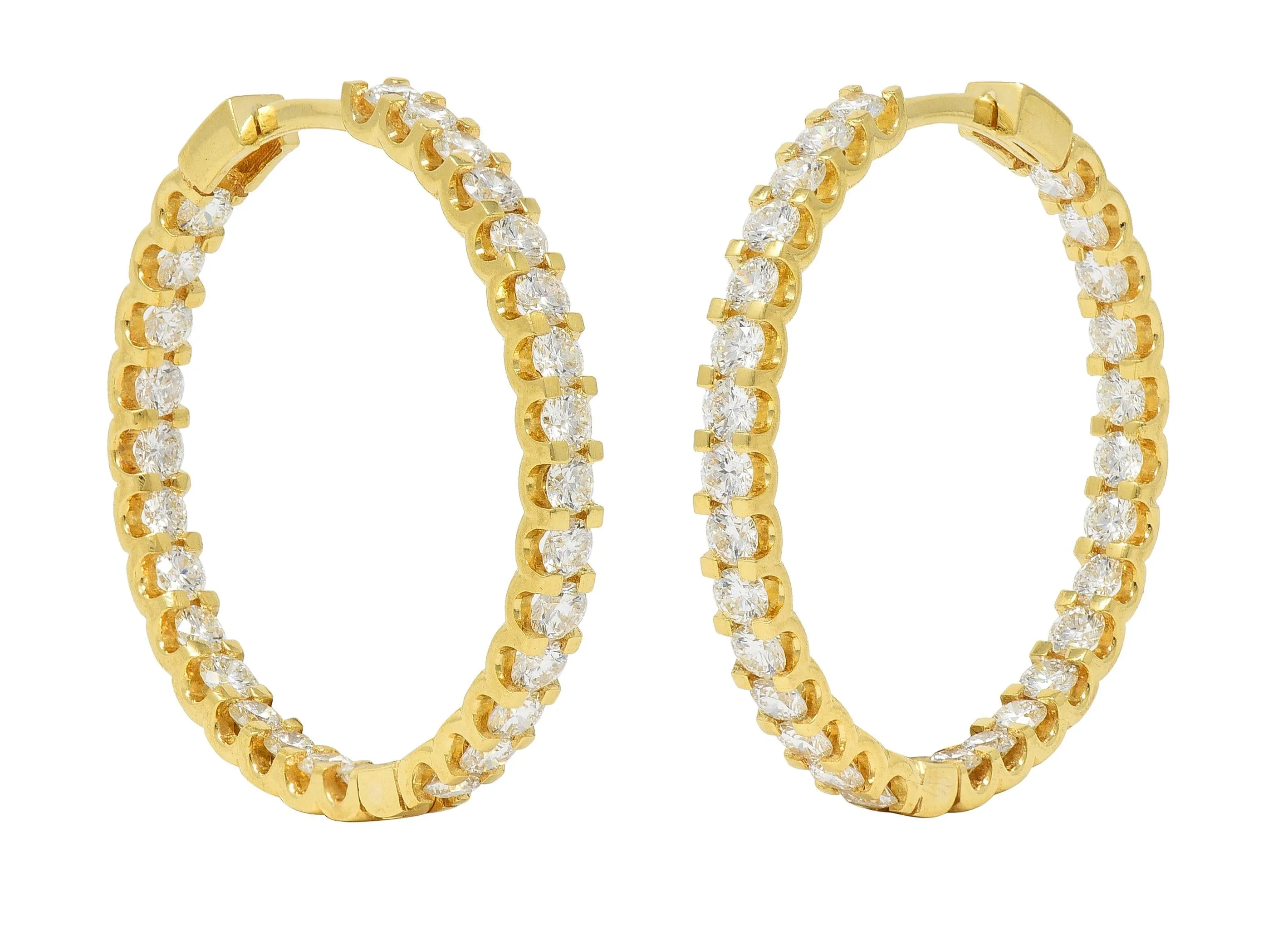 Contemporary 2.80 CTW Diamond 18 Karat Yellow Gold Inside Outside 30 MM Hoop Earrings