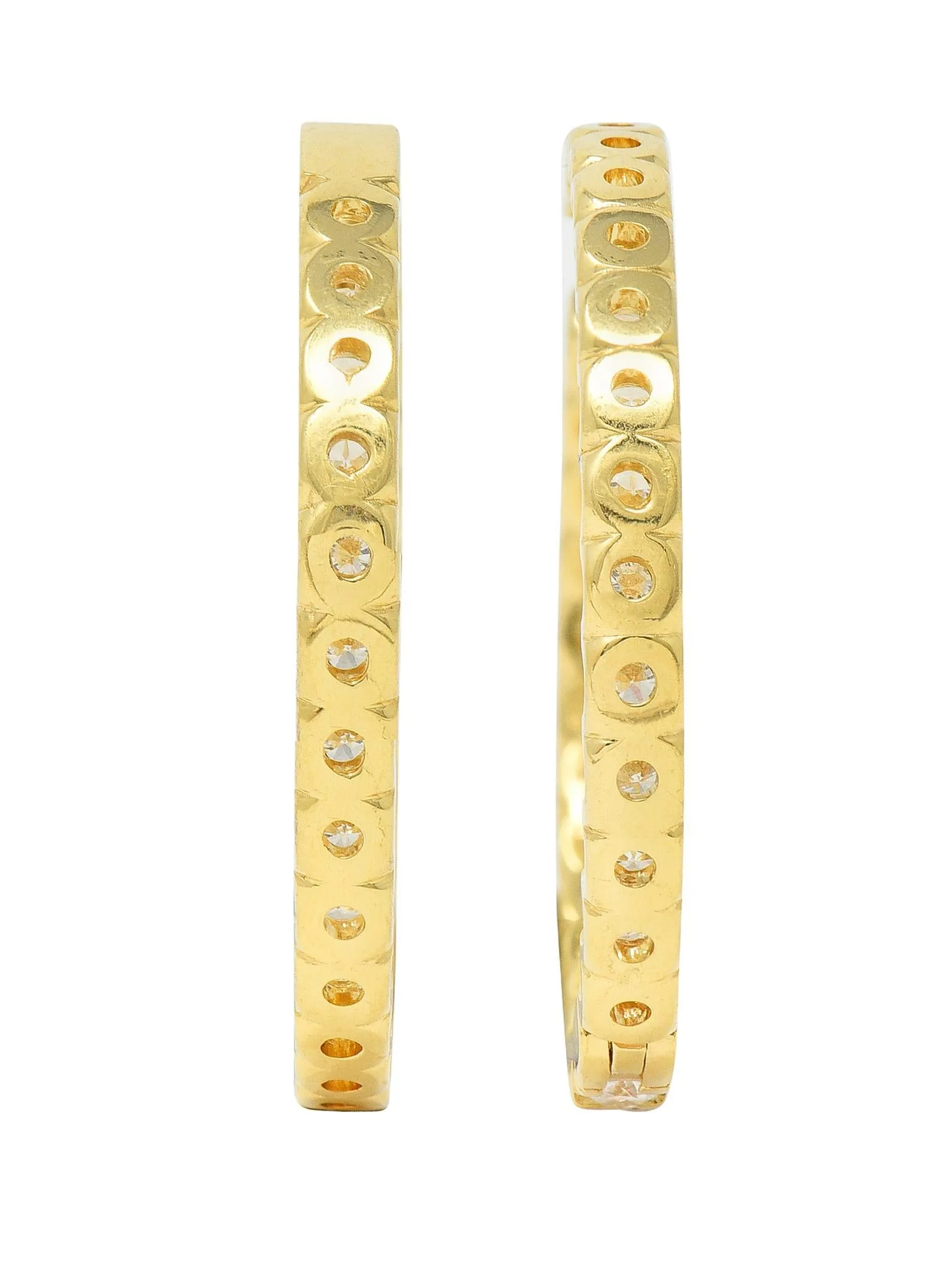 Contemporary 2.80 CTW Diamond 18 Karat Yellow Gold Inside Outside 30 MM Hoop Earrings