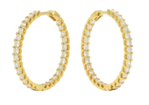 Contemporary 2.80 CTW Diamond 18 Karat Yellow Gold Inside Outside 30 MM Hoop Earrings