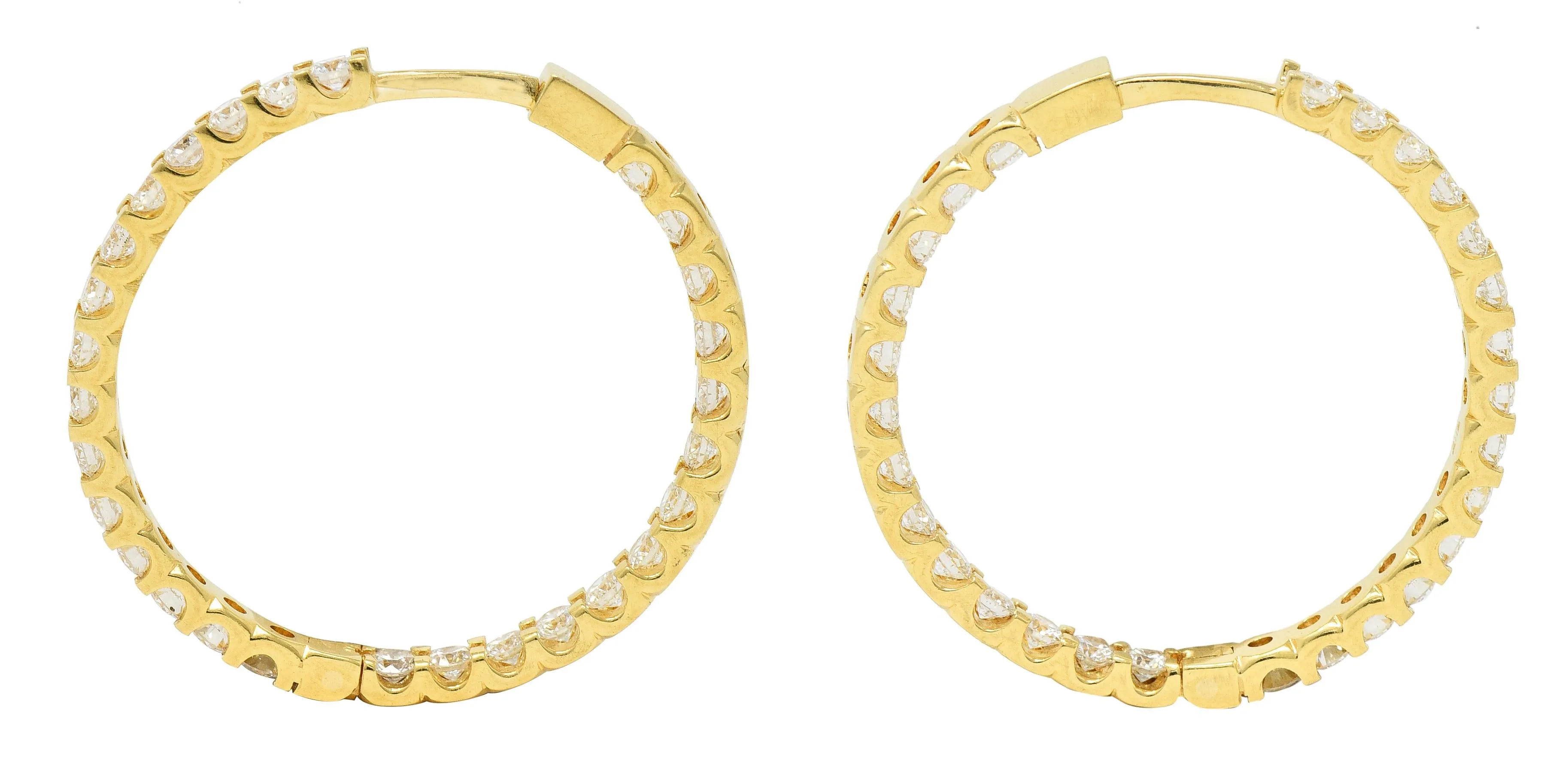 Contemporary 2.80 CTW Diamond 18 Karat Yellow Gold Inside Outside 30 MM Hoop Earrings