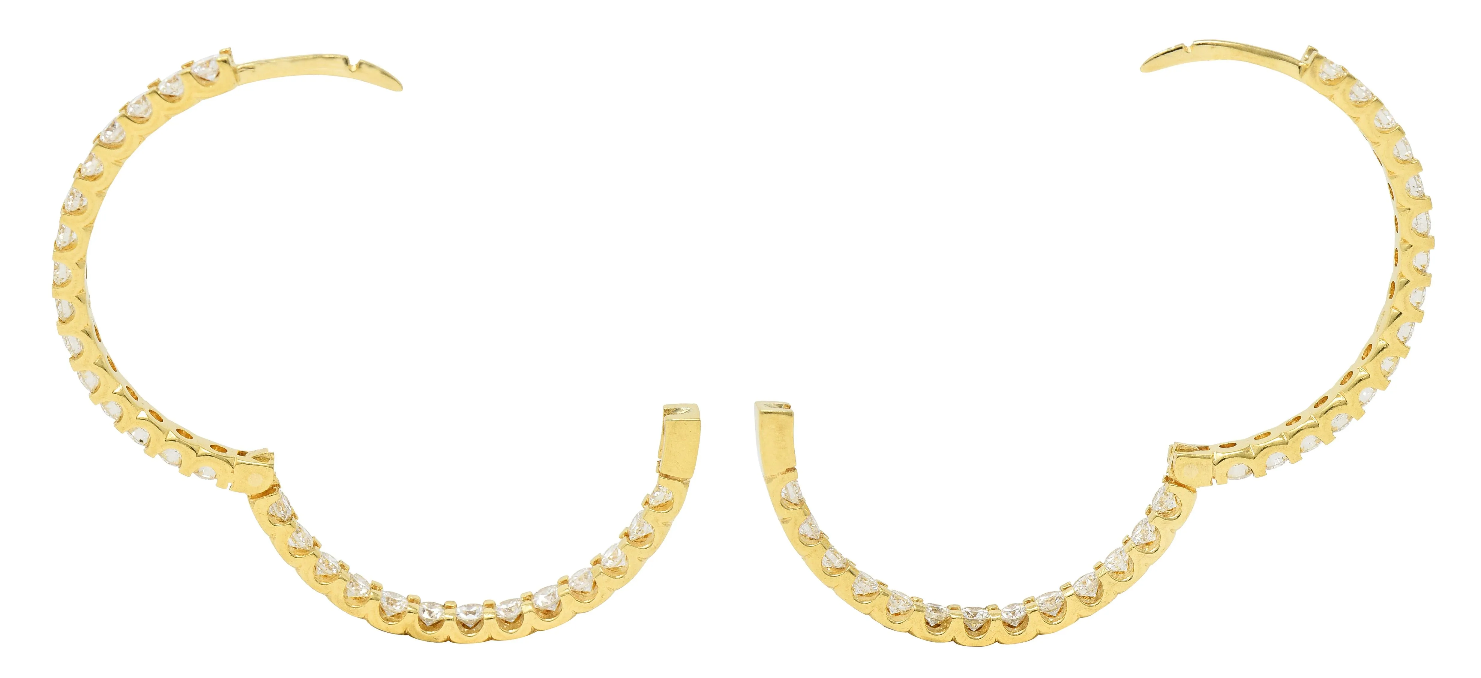 Contemporary 2.80 CTW Diamond 18 Karat Yellow Gold Inside Outside 30 MM Hoop Earrings