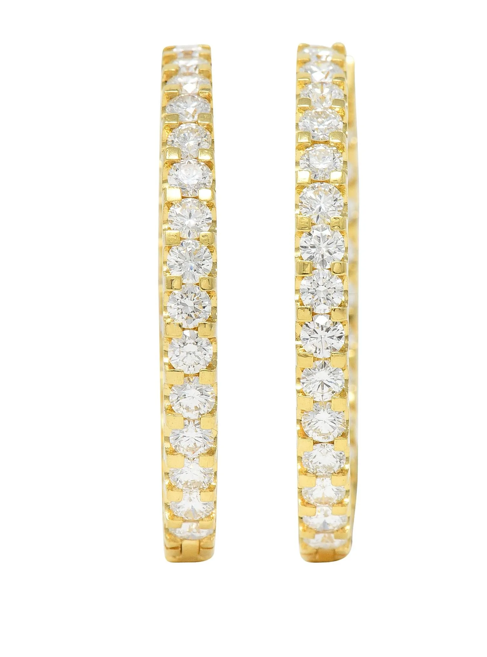 Contemporary 2.80 CTW Diamond 18 Karat Yellow Gold Inside Outside 30 MM Hoop Earrings