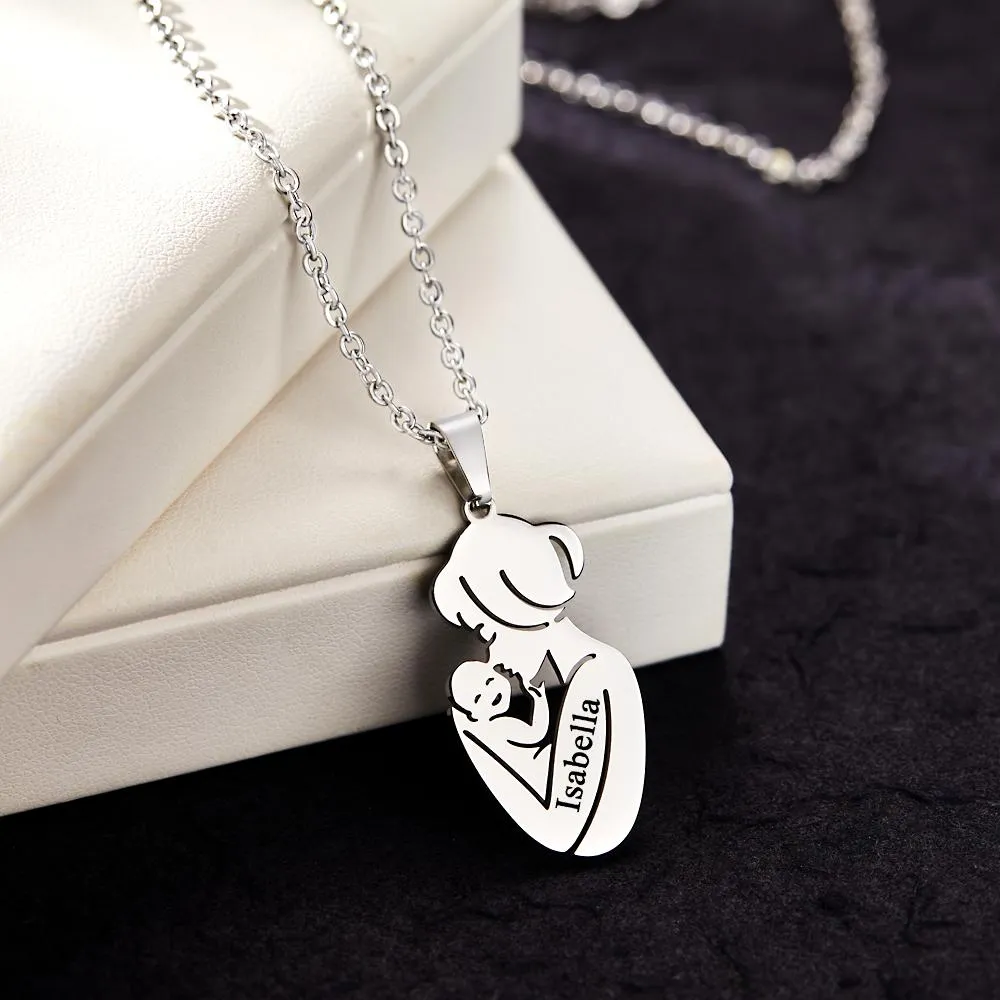 Custom Engraved Mother Baby Necklace Personalized Family Jewelry Gifts for Mother