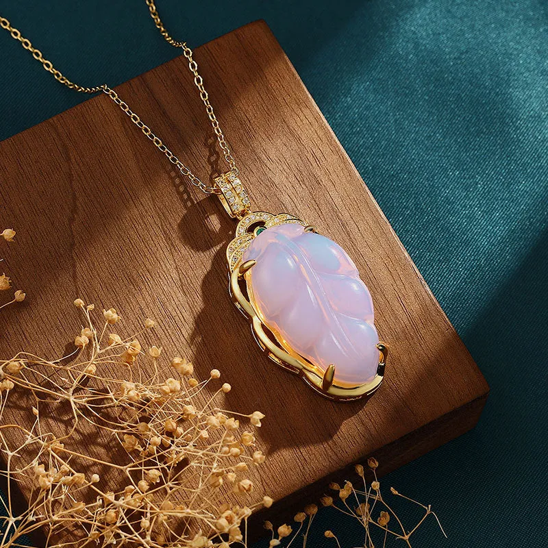 Designer Original Natural Iced Chalcedony Leaf Pendant Exquisite Luxury Necklace