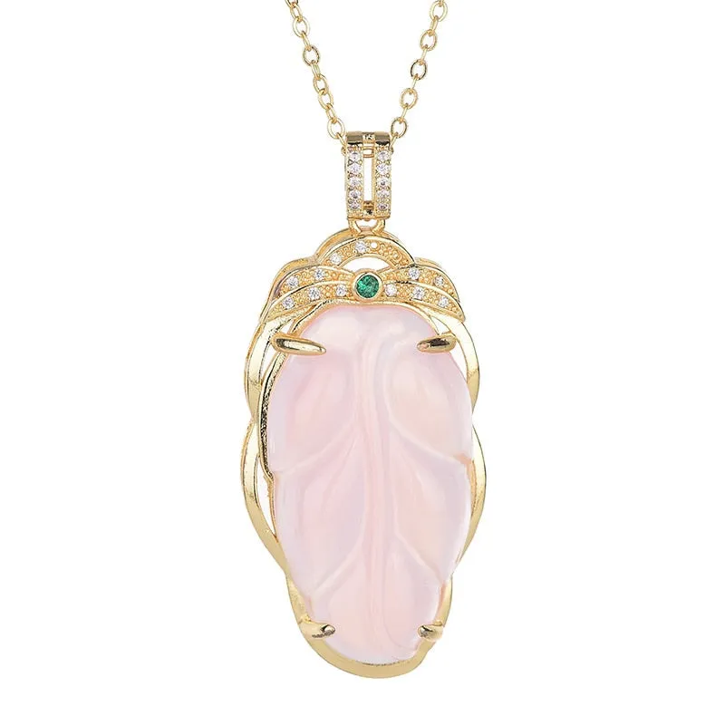 Designer Original Natural Iced Chalcedony Leaf Pendant Exquisite Luxury Necklace