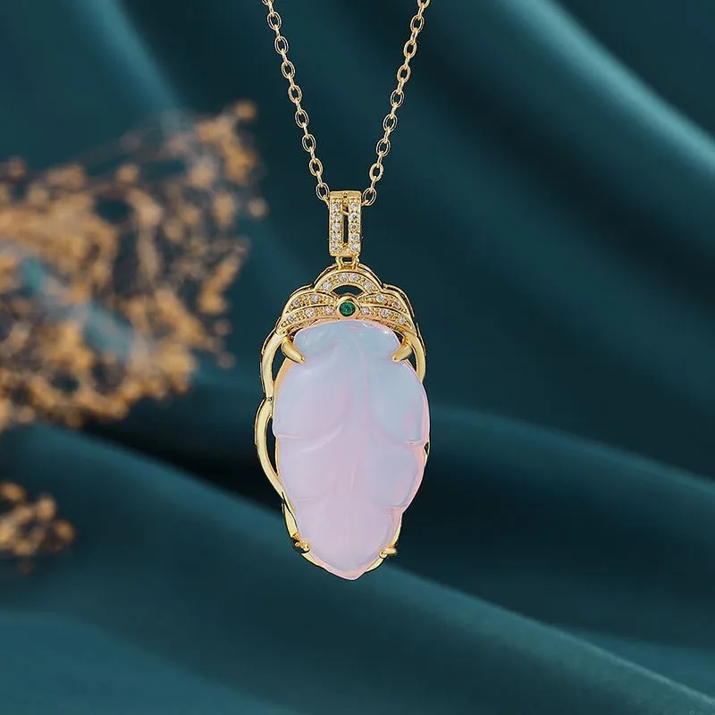 Designer Original Natural Iced Chalcedony Leaf Pendant Exquisite Luxury Necklace
