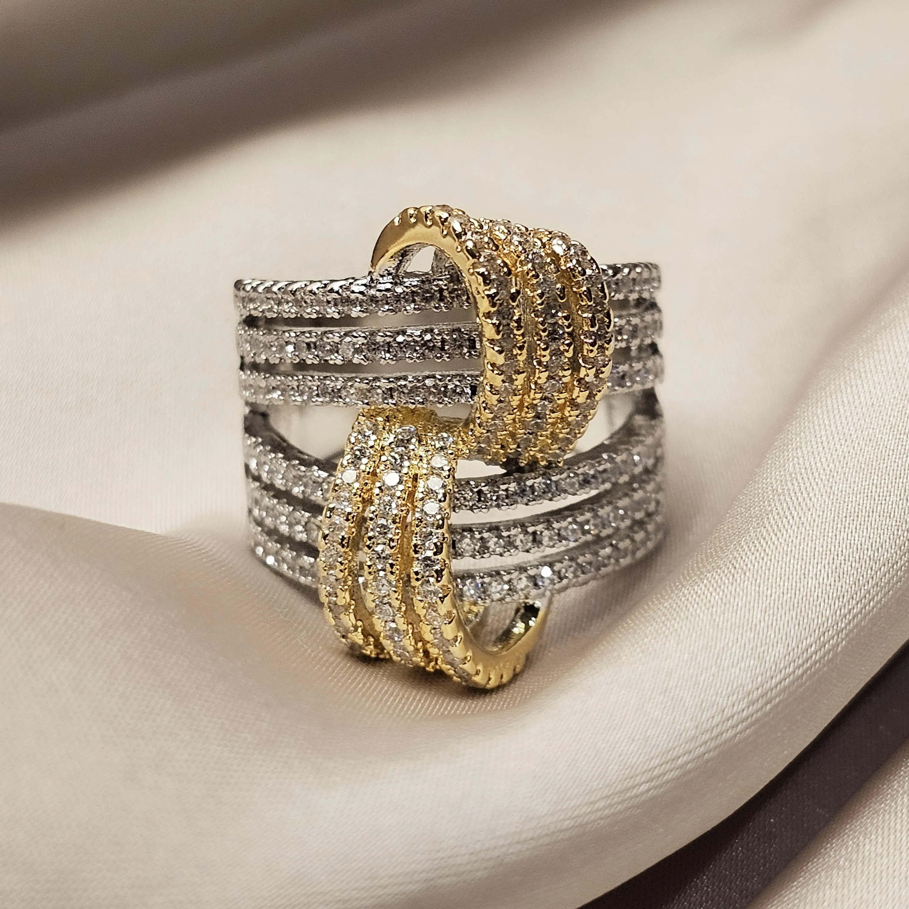 Diamond Criss-Cross Buckle Ring
