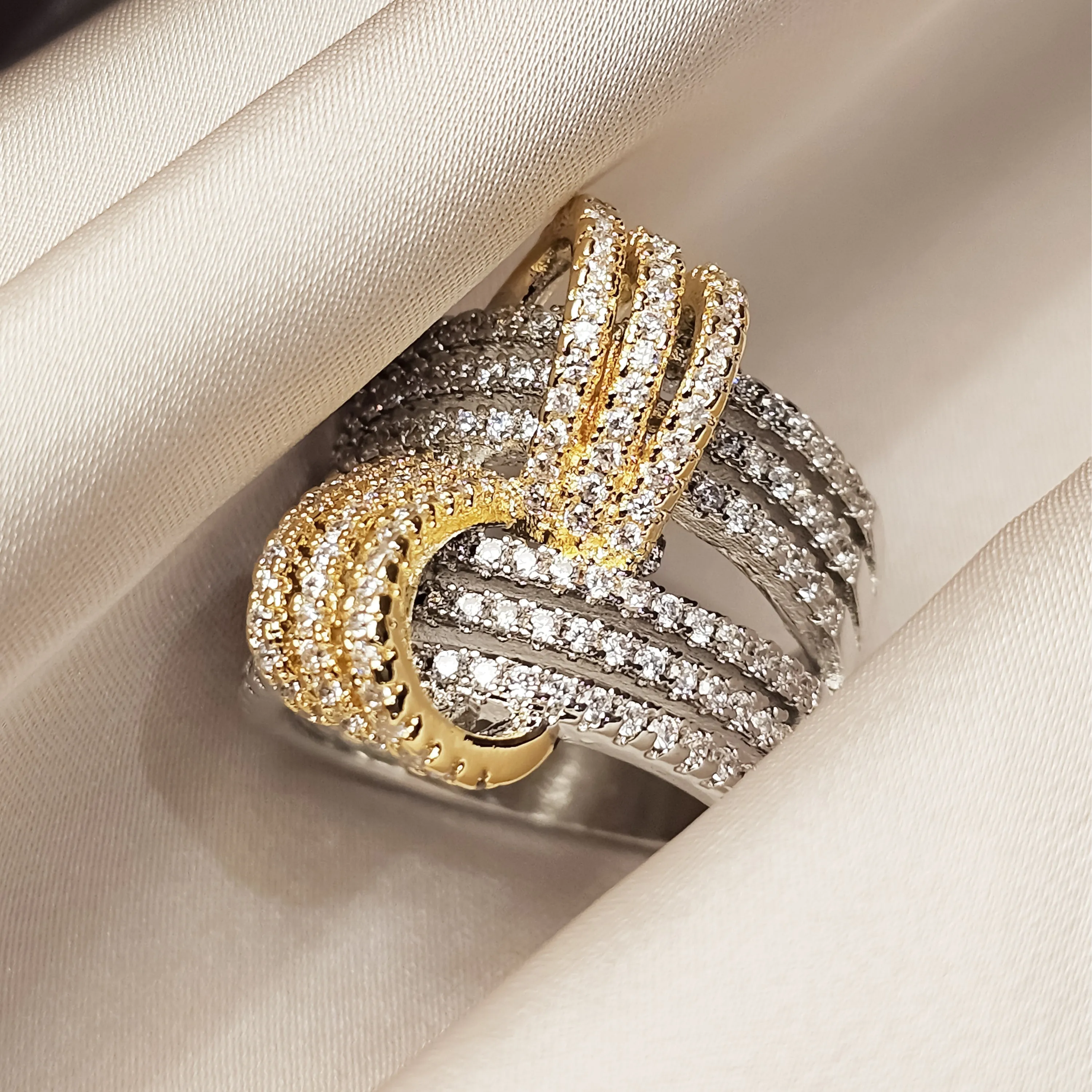 Diamond Criss-Cross Buckle Ring