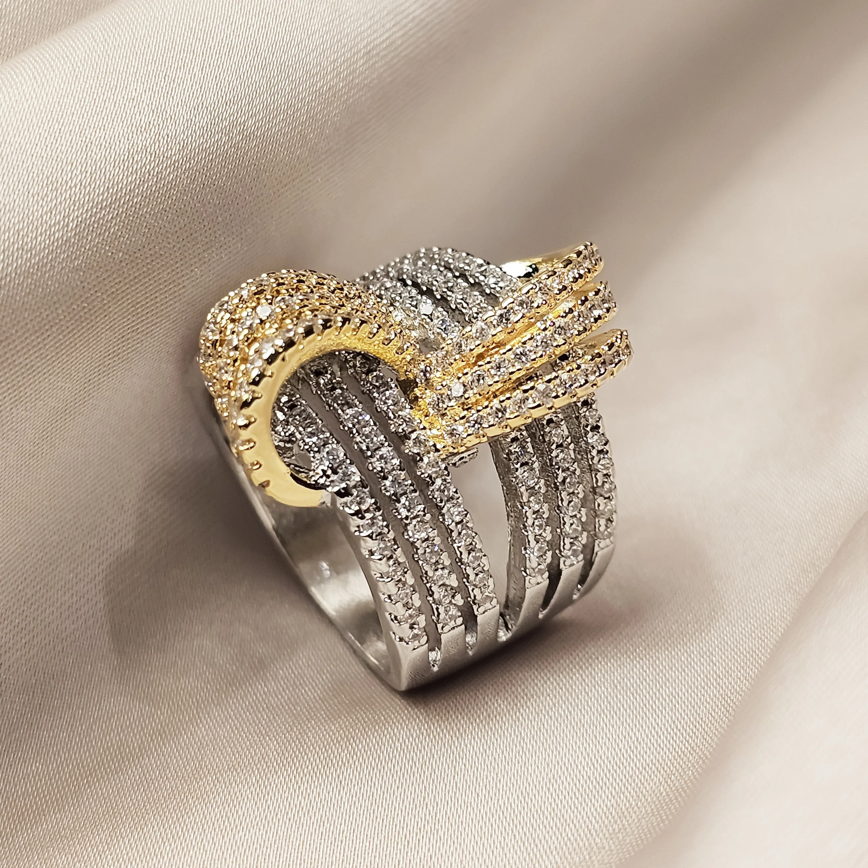 Diamond Criss-Cross Buckle Ring