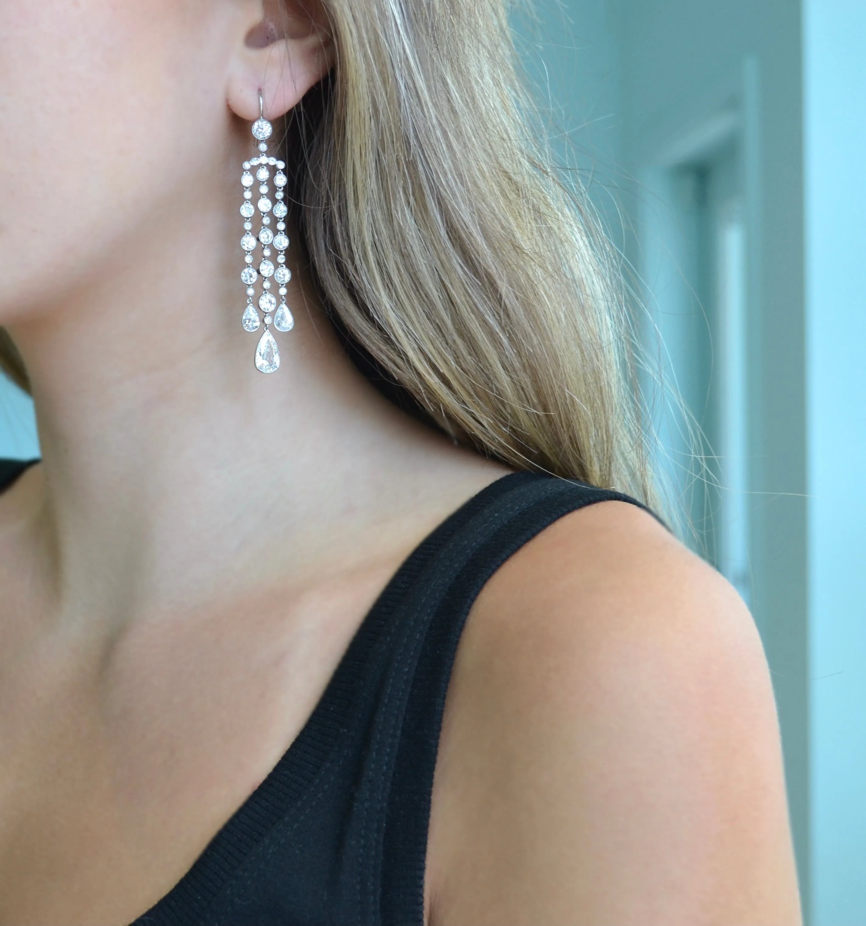 Eclat Jewels - One of a Kind Diamond Chandelier Earrings, Platinum