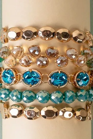 Emma Turquoise And Gold Crystal Rhinestone Accent Stacked Bracelets