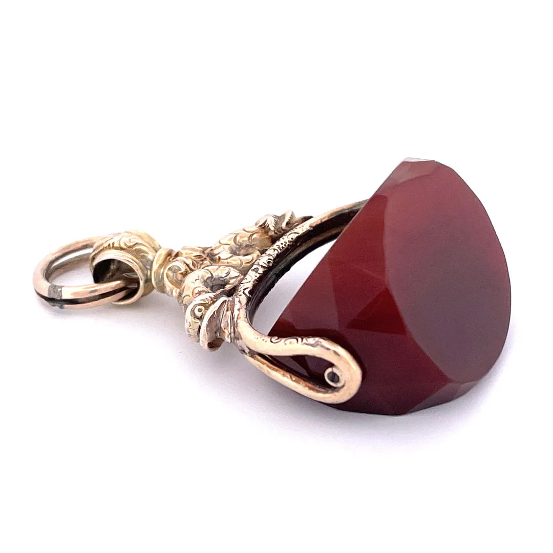 Exquisite 10K Yellow Gold Spinning Carnelian Fab Pendant