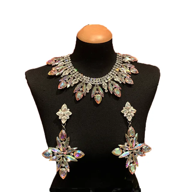 Exquisite Fuchsia color Rhinestones Necklace Earring Set
