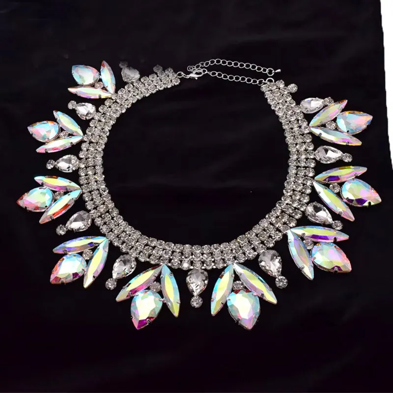 Exquisite Fuchsia color Rhinestones Necklace Earring Set