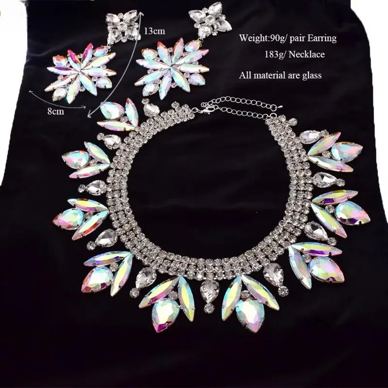 Exquisite Fuchsia color Rhinestones Necklace Earring Set